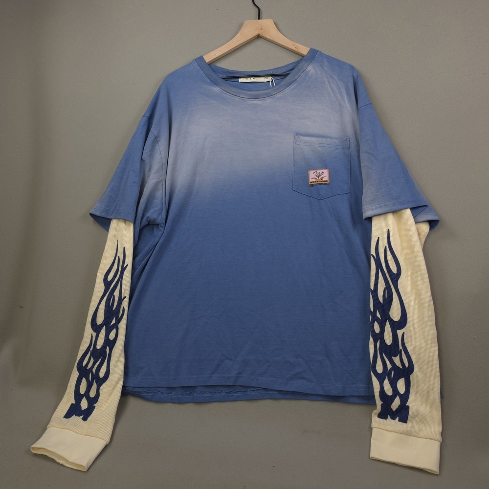 mnml Layered Flame Pocket L/S Tee Mens XL Washed Blue Double Layer Streetwear LS